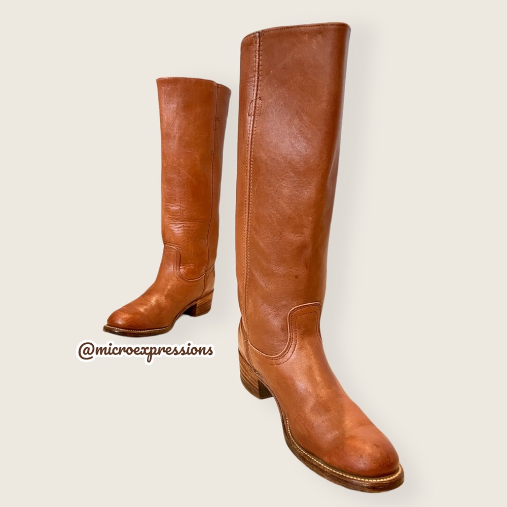 VINTAGE 1980'S Frye Campus Knee High Brown/Cognac Pull On Fall/Winter Lug Boot - Picture 11 of 15